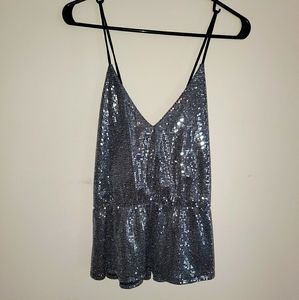Express metallic spaghetti strap dressy top